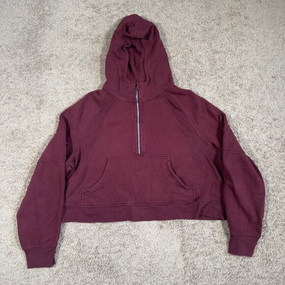 Lululemon Scuba Hoodie Womens Size XL/XXL Maroon Oversized Crop Half Zip W3DM4S - Picture 1 of 9